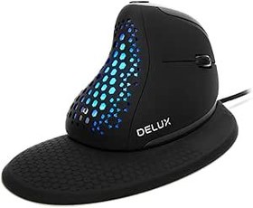 Resim DeLUX Kablolu Ergonomik Fare, 6 Düğme ve Başparmak Tekerleği ile Dikey Fare, 4000 DPI, Sessiz Tıklama, RGB Işık, Manyetik Çıkarılabilir Bilek Dayanağı, Dizüstü Bilgisayar/PC/Mac (M618XSU) için 