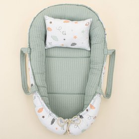 Resim Babynest ve Yastık - Çift Taraflı - Mint Örgü - Kuş 