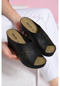 Resim Albishoes Kadın Dolgu Topuk 7.5 CM Rahat Günlük Terlik - Siyah 