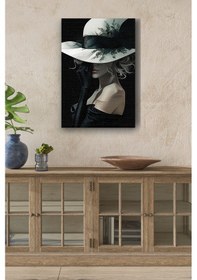 Resim Şapkalı Yüzü Gizli Kadın Portresi Yağlı Kanvas Tablo 