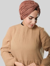 Resim Hürrem Bone Kahve Çapraz Büzgülü Piliseli Tesettür Bone Fukuro Kendinden Desenli 2316 14 Kahverengi 