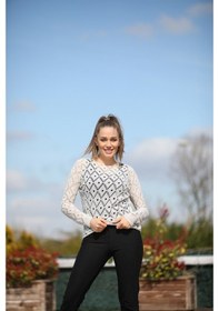 Resim Aqe Fashion Kadın Taş Rengi Yuvarlak Yaka Desenli Triko Bluz-Taş 