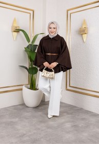 Resim CNG MODA Kemerli Kaşe Panço 