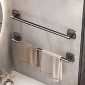 Resim Duvara monte edilebilen havlu çubuğu, uzay alüminyum yapısı, delme gerektirmeyen kurulum, tek direk, modern banyo aksesuarı, gri bitiş 