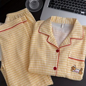 Resim Kadınlar için Yeni Açık Yaka Uzun Kollu ve Pantolonlu Bulut Sonbahar INS Pijama Takımı, Dış Mekan Kullanımı İçin Uygun Rahat Ev Giyimi 