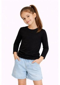 Resim Barlashive Kız Çocuk Basic Uzun Kollu Tişört Okul Günlük Rahat T-shirt - Siyah Çok Renkli 