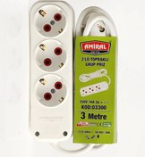 Resim Skygo Amiral 3' Lü Topraklı 3 Metre Kablolu Grup Priz 