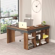 Resim Robin Home Boston Kitaplık Raflı Çalışma Masası L Masa Ofis Çalışma Masası Barok-Antrasit 