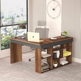 Resim Robin Home Boston Kitaplık Raflı Çalışma Masası L Masa Ofis Çalışma Masası Barok-Antrasit 