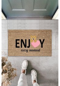 Resim Bej Kapı Önü Paspası Enjoy Ever Moment Ayıcık Desen K-3351 