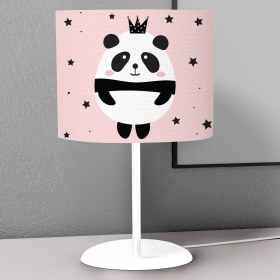 Resim instababyrooms Tozpembe Panda ve Taç Desenli Çocuk Odası Dijital Baskılı Çocuk Odası Masaüstü Abajur Avize 