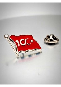 Resim Yörük Tasarım 100. Yıl İhtişamı Bayrak Yaka Rozeti Krom Kaplama Gümüş 