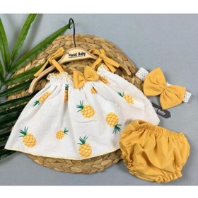 Resim Murat Baby Kız Bebek Ananas Baskılı Elbise Set 