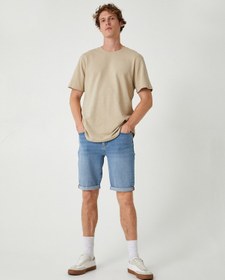 Resim Koton Slim Fit Kot Şort Cep Detaylı Katlamalı Paça Pamuklu Açık İndigo 4sam40100nd Açık İndigo 