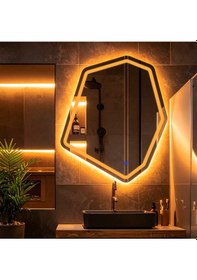 Resim Fluxus Amber Led'li Lazer Kumlamalı Lavabo & Banyo Aynası Dokunmatik Sensörlü 80 X 68 Turuncu 