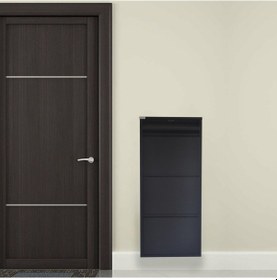 Resim 3 + 1 Kapaklı Antrasit Metal Ayakkabılık Siyah 