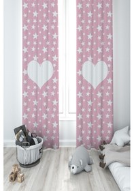 Resim Mekta Home Bebek Ve Çocuk Odası Kalp Ve Yıldız Desenli 2 Kanat Fon Perde 