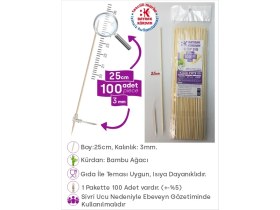 Resim Home BAYRAK KÜRDAN Çöp Şiş 100 Adet, 3 mm - Adana, Urfa, Et, Tavuk, Sebze Kebap Yemekler Için Ahşap, Odun, Bambu 