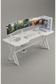 Resim XMAX 140X70 CM NEXAR Oyuncu Masası - Beyaz MDF Bilgisayar ve Gaming Masa 