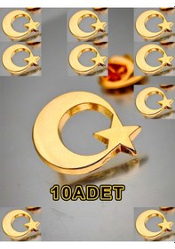 Resim Yörük Tasarım 10 Adet Ay Yıldız Yaka Rozeti Altın Kaplama Gümüş 