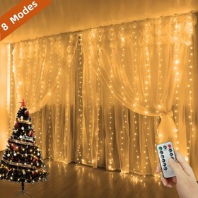 Resim USB ile Çalışan Peri Perde Işıkları Uzaktan Kumanda & Düğme Kontrolü - 8 Aydınlatma Modu, 100-600 LED Seçenekleri, Sıcak Beyaz ve Renk Değiştiren, Fırçalanmış Metal Bitişli İç/Dış Mekan Tatil Düğün Parti Dekoru (Noel, Sevgililer Günü, Cadılar Bayramı, Şükran Günü), Yatak Odası için Peri Işıkları, Romantik Atmosfer Yaratıcı, Uzaktan Kumandalı Aydınlatma 