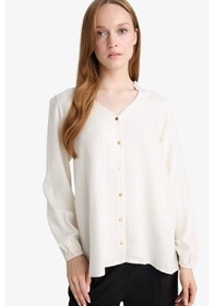 Resim DeFacto Regular Fit Bisiklet Yaka Simli Kumaş Uzun Kollu Gömlek F0226AX25SPER105 