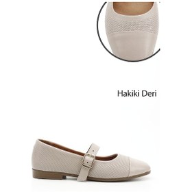 Resim Gönderi R Bej Baskılı Mary Jane Hakiki Deri Babet Bej 