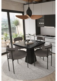 Resim Avvio Lago Siyah Lake Mdf Ayak 80x80 Yemek Masası Mutfak Masası 4 Kişilik Masa Takımı Teddy Sandalye Siyah Mermer Avvio9888 