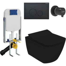 Resim Creavit Elegant Kanalsız Kömür Karası Asma Klozet Set EG321, Creavit Kömür Karası Terra Gömme Rezervuar Seti 
