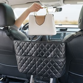 Resim Lüks Suni Deri Araba Koltuk Organizerı, Geniş Asma Arka Koltuk Depolama ile Çoklu Bölümler, Aile Araçları, Seyahat ve Günlük Kullanım için İdeal 
