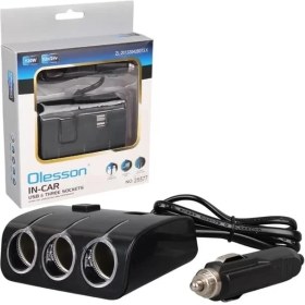Resim Nacario Olesson 1506 12-24V Çift USB Girişli 120W 80 cm Kablolu 3'lü Araç Çakmak Çoklayıcı 