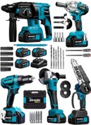 Resim Dragro Alman DRG-5LST Kömürsüz 5 x 3 5'li Set Kırıcı Delici + Somun Sıkma + Taşlama Makinesi + Matkap + Dal Budama + 3 Akülü 