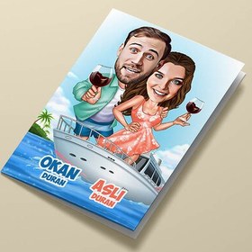 Resim Aşk Gemisindeki Sevgililer Karikatürlü Tebrik Kartı 