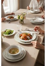 Resim Akayev Porselen Rosey 24 Parça Yemek Takımı Beyaz 