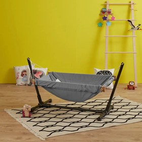 Resim Metal Standlı Ahşap Bebek Hamak - Gri 