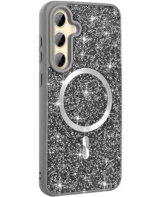Resim Adige Samsung Galaxy S24 Fe Uyumlu Kılıf Parlak Taşlı Pırlanta Magsafe Özellikli Gri 