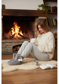 Resim Lela Yumuşak Dokulu Peluş Ponponlu Bayan Panduf 6722003 Gri 