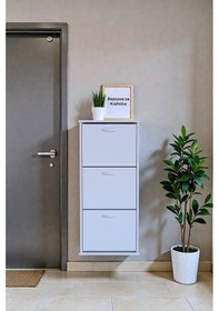 Resim Eliusta Soren 3 Düşer Kapaklı 52 Cm Beyaz Ayakkabılık 52x114x26 Cm Asma 6 Bölmeli Ayakkabılık Beyaz 