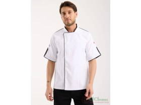 Resim Beyaz Renk Siyah Çizgili Aşçı Forması Üst 