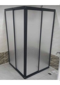 Resim Nokta Duşakabin Teknesiz Kare Duşakabin, Plastik Camlı Siyah Profilli Şeffaf 