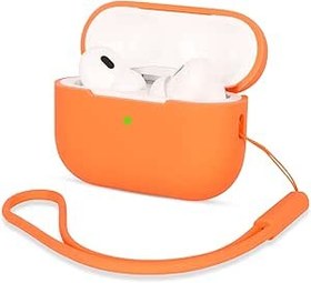 Resim AOTUAO AirPods Pro 2 Kılıf Kapağı, Darbeye Dayanıklı Koruyucu Silikon Kılıf Kapak AirPods Pro 2. Nesil 2022 için Silikon Kordonlu, Ön LED Görünür, Turuncu 
