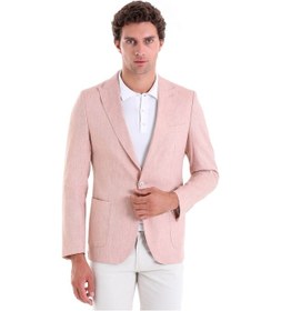 Resim Hatemoğlu Kahverengi Slim Fit Düz Sivri Yaka Casual Keten Ceket Kahverengi 