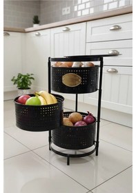 Resim 3 Katlı Tepsili Metal Sebzelik Açılır Metal Patates Soğan Meyvelik Sepeti Rafı Siyah Siyah 