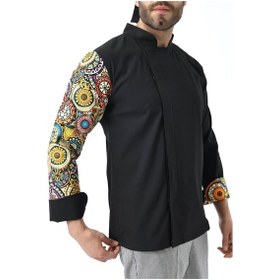 Resim Erkek Likralı Kol Desenli Aşçı Ceket - Siyah Renkli Daire-12167 Siyah Renkli Daire 