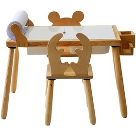 Resim Woodnjoy Wood & Joy Ahşap Duyusal Çocuk Aktivite Masası 2 Sandalye Seti + Rulo Kağıt - Beyaz 