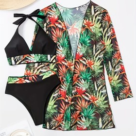 Resim Avrupa ve Amerika Modası Kadın Tankini Moda Üç Parça Takım Moda Elbise 