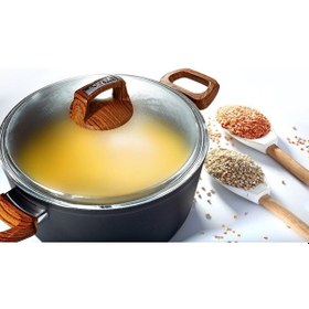 Resim Bonera Vogue 20cm Ahşap Kulp Detaylı Granit Tekli Derin Tencere Siyah 