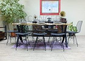 Resim Ntconcept Doğal Ahşap Panel Açık Ceviz Renk Dalgalı Kenarlı Profil V Ayaklı Yemek ve Toplantı Masası(85cm-210cm) 