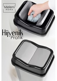 Resim Çift Kapaklı Plastik Çöp Kovası - Ev Ofis Banyo Mutfak Çöp Kovası Gri 30 Litre Gri 