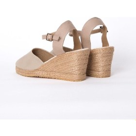 Resim Star Tombis Gerçek Elişi Topuğu Açık Bilekten Bantlı Dolgu Topuk Bej Keten Hasır Espadril Handmade Bej 